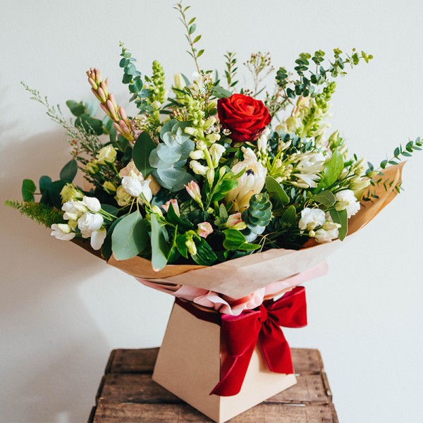 Valentine's Hand Tied Bouquet (including 1 Red Rose)
